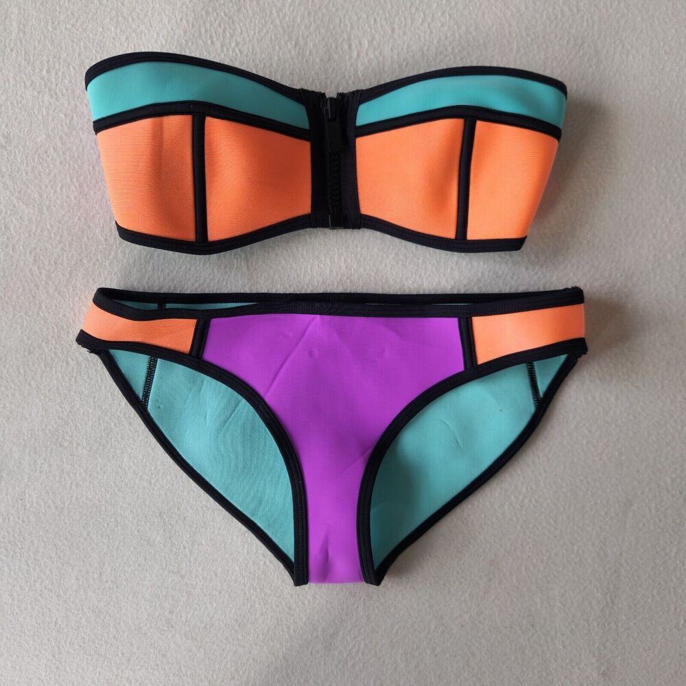 Triangl Swimwear Bikini in Orange, Purple, and Aqua